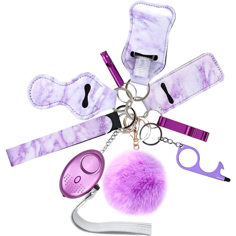【Mother's Day Gift】Safe Keychain Set for Girls with Personal Safety Alarm, Hand Sanitizer Holder, Whistle and Pom