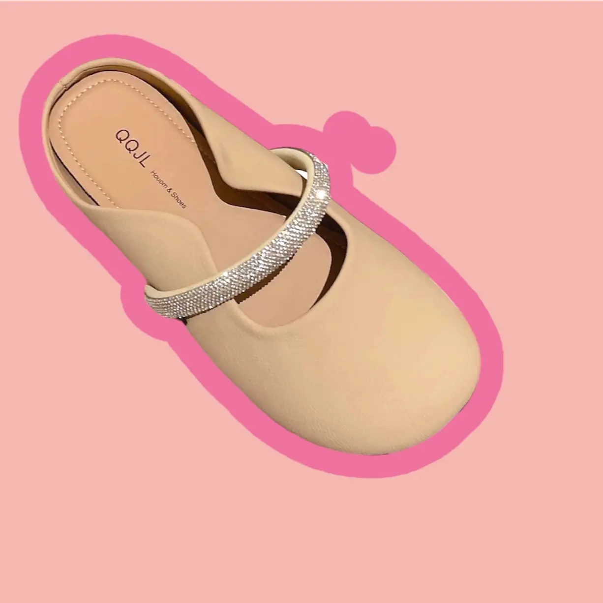 Sục quai ngang đính đá so cutee 2 màu nude-kem Shoes