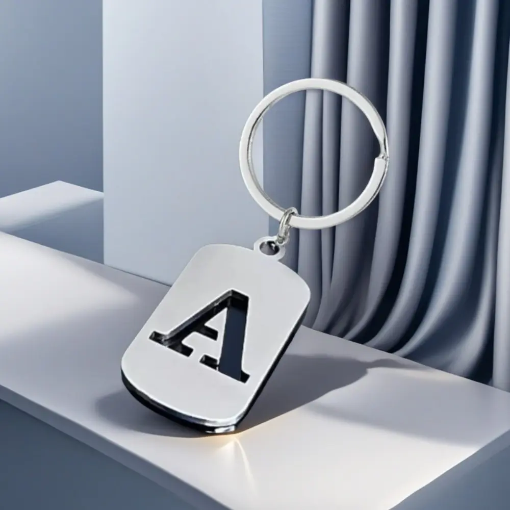 Popular A-Z Square Brand Stainless Steel Keychain 26 Letter Keyring Pendant Key Ring Buckle Chains A Personalized Keychain Made of 26 Hollowed-out Stainless Steel Letters of The English Alphabet, Suitable for Car Decoration.