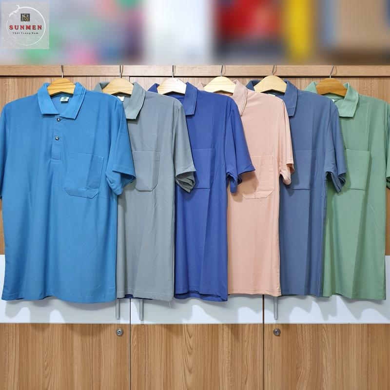 Áo Thun Nam Có Túi Trung Niên Loại Trơn Cổ Bẻ From Rộng Tay Lỡ SUNMEN ATNTN001 Đủ Màu Size Từ 50 - 85kg Top Menswear Polo Có Cổ