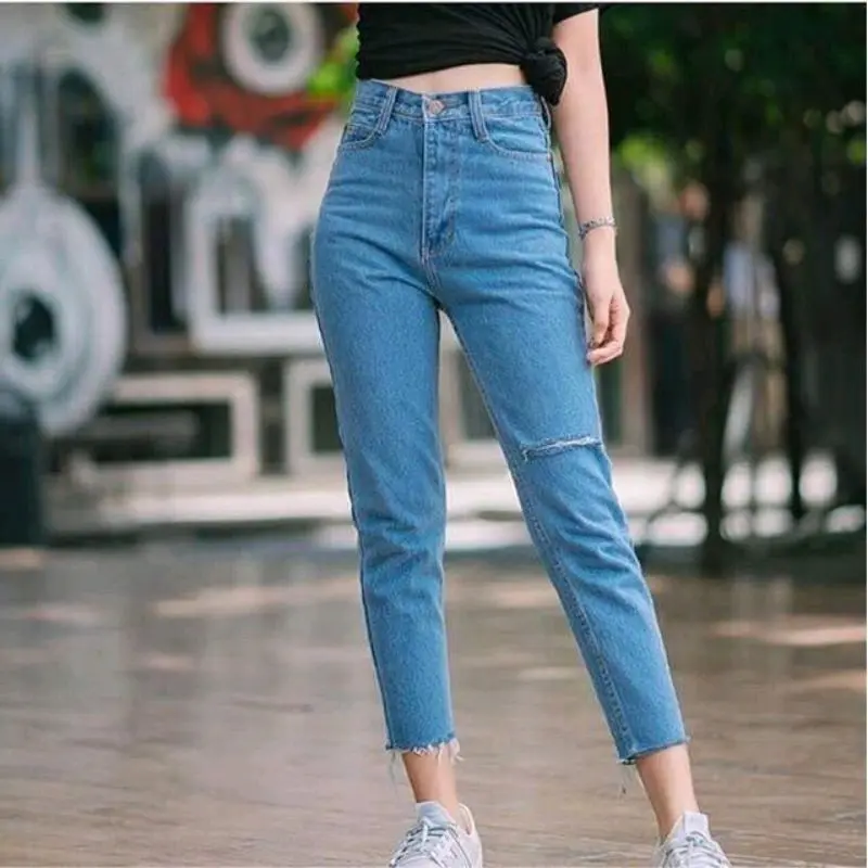 BOYFRIEND UNFINISH RIPPED KIRI,BOYFRIEND SOBEK LUTUT KIRI,BOYFRIEND SOBEK KIRI Polos Celana Jeans Tebal