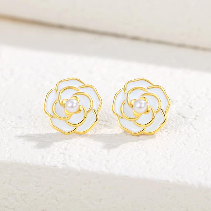 Product Introduction of S925 Silver Camellia Stud Earrings, Women's Fresh Floral Earrings 11