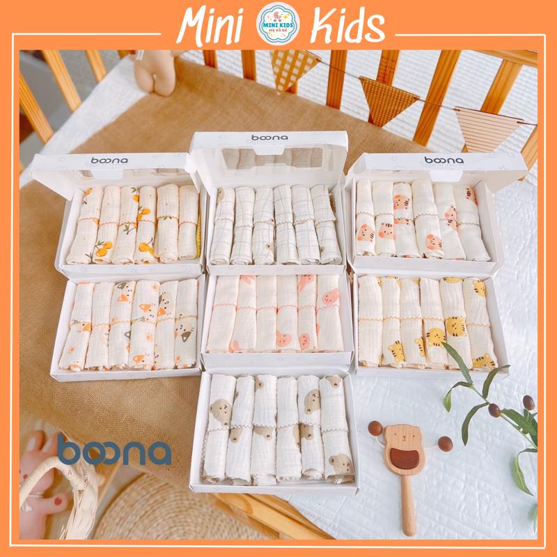  Khăn Sữa Boona - Set 6 Khăn Xô Muslin Siêu Mềm Mịn Rửa Mặt Tắm Cho Bé Sơ Sinh 