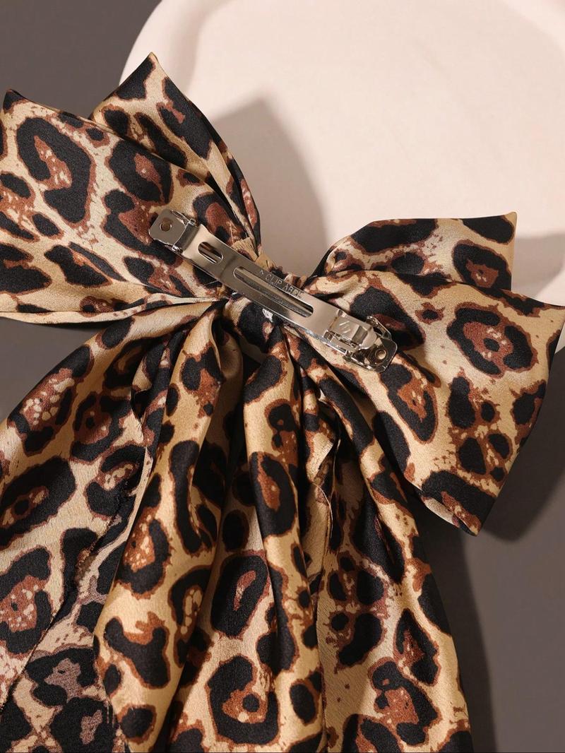 Product Introduction of Leopard Print Bow Decor Hair Clip, Casual Hair Accessories for Women & Girls, Minimalist Headwear Suitable for Thick Hair 3