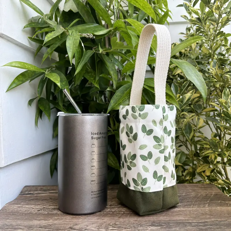 [MUA 2 TẶNG 1 TÚI TỰ HÀO] Túi đựng ly đựng bình nước bottle bag vải canvas phối vải in hình cành lá thạch nam Hiany AX12 3