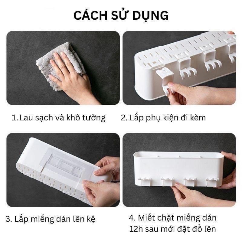 Bộ Nhả Kem Đánh Răng Tự Động Kèm 4 Cốc Dán Tường Cao Cấp Đựng Bàn Chải Nhà Tắm 1