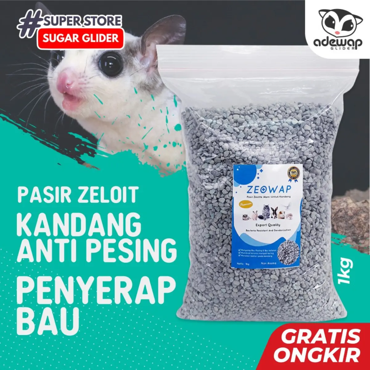Pasir zeloit zeolit isi 4 kg alas kandang sugar glider menyerap mengurangi bau
