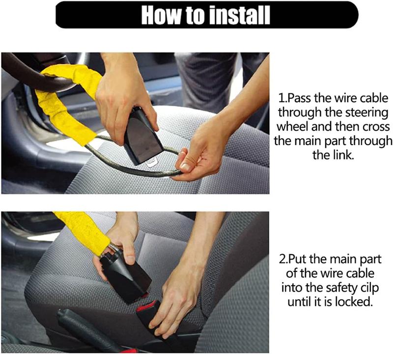 Product Introduction of Motor Steering Wheel Lock Steel Cable Rope Lock Bold Car Anti-Theft Safety Belt Card Shackle Universal Car Lock 12