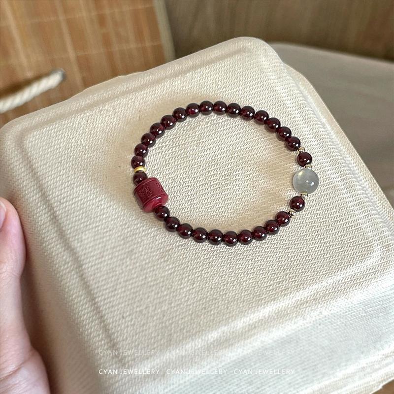Product Introduction of Vòng Tay May Mắn, Phong Cách Trung Quốc Mới, Đính Cườm Màu Đỏ Rượu Vang, Cát Vàng Tím, Vòng Tay Giả Đá Garnet, Thích Hợp Cho Nữ, Độc Đáo Và Thanh Lịch, Vòng Tay 4