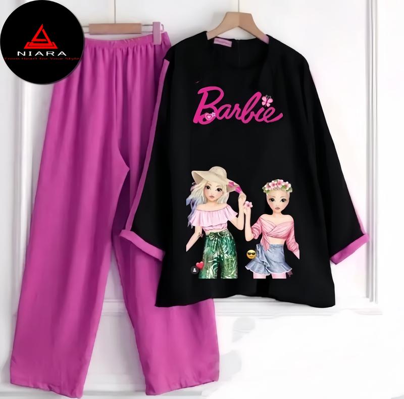 Product Introduction of setelan anak perempuan barbie viral terbaru 2023 Lengan panjang crinkle airflow 3-12 tahun 13