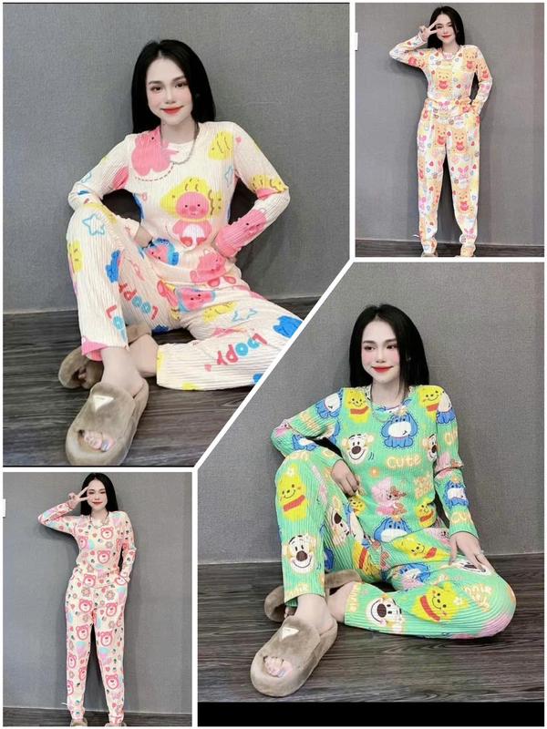 ĐỒ BỘ Ủ KEM THUN XỐP NHẬT IN HÌNH TAY DÀI- FOM ÔM (45-55 kí) Áo Nữ[M3]