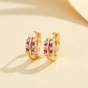 Anting Hoop Lapis Emas Titanium Anti Karat Berlian Lapis Emas Fashion Aksesoris Anting Murah LM313