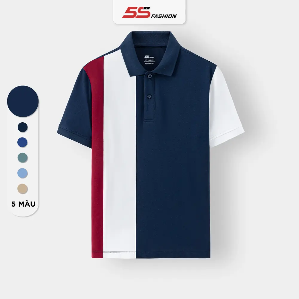 Áo Polo Nam 5S FASHION Chất Cotton Co Giãn, Thiết Kế Can Phối Dọc Thân Áo Nổi Bật, Lịch Lãm (APC24089) Menswear Shirt Có Cổ