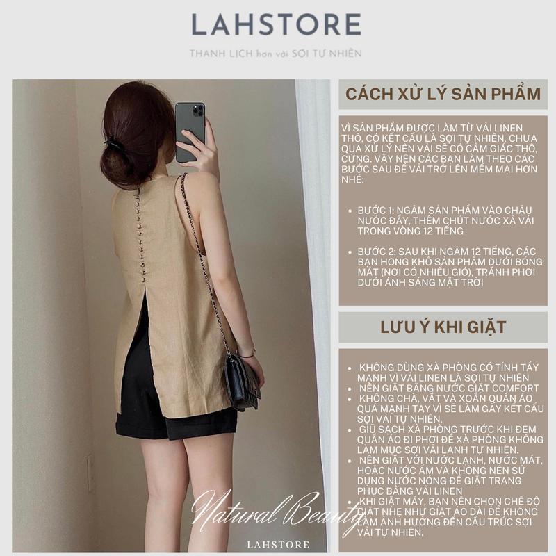 Áo sát nách nữ dáng yếm vải linen tưng Hàn LAHSTORE lưng xẻ sâu, cúc bọc (Trắng) Top 2