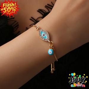 สร้อยข้อมือตาปีศาจ สำหรับผู้หญิงและผู้ชาย ฝังเพทาย สร้อยข้อมือบาง เครื่องประดับเรียบง่าย ปรับความยาวได้ ของขวัญเครื่องประดับระดับไฮเอนด์ สีฟ้า ทอง และเงิน