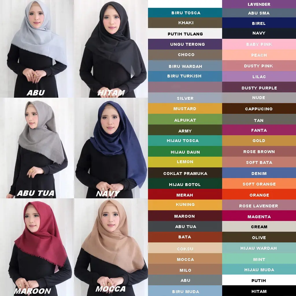 Saudia Rawis Kerudung Jilbab Hijab Segi Empat  Persegi 60 Warna