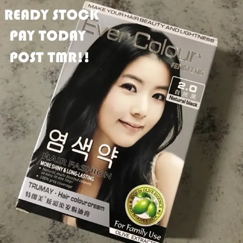 Ready Stock Ever Colour (30ml x2) Natural Black Hair Dye Cream Olive Extract Pewarna Rambut