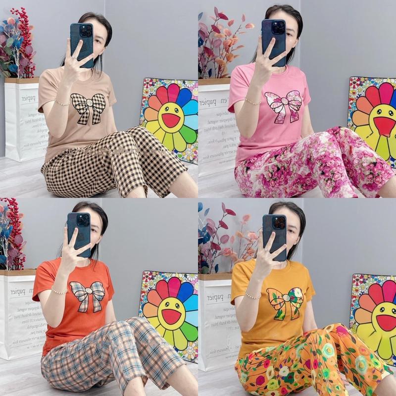  Sét dài thun 2 trong 1  áo thun tăm lạnh quần lụa mango  size từ 45-75kg - Top set  đồ nữ Women 