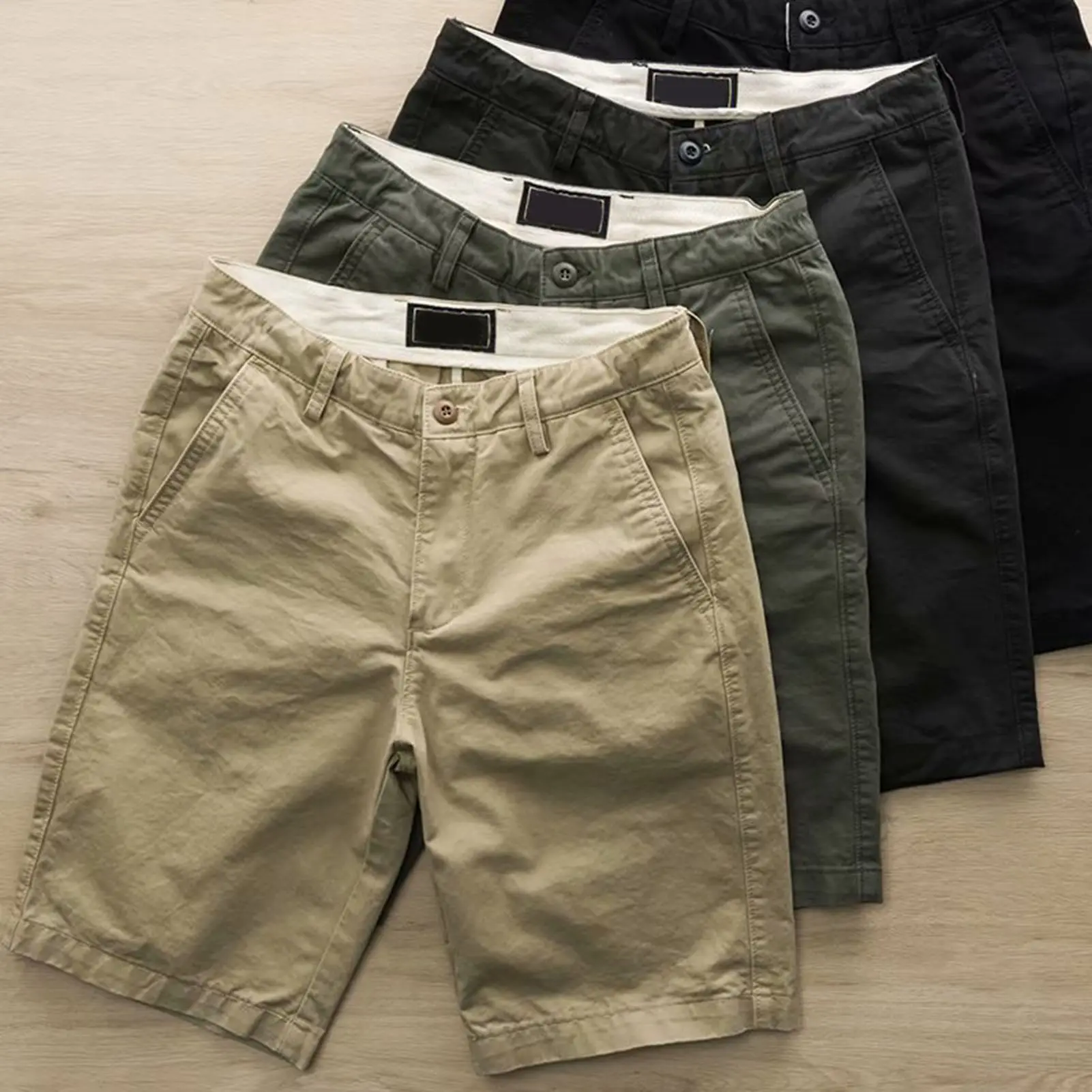 Voidistari-Men Shorts Solid Color Zipper Knee Length Casual Students Pants for Daily Wear