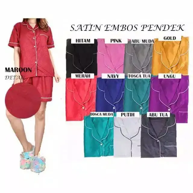 Missind - Piyama Hotpants Wanita Satin Embos
