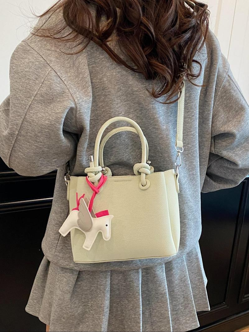 Product Introduction of Women's Elegant Minimalist Bucket Bag, Fashionable Solid Color Handbag with Cute Charm, Casual Trendy Versatile High-quality Daily Commuting Bag 2
