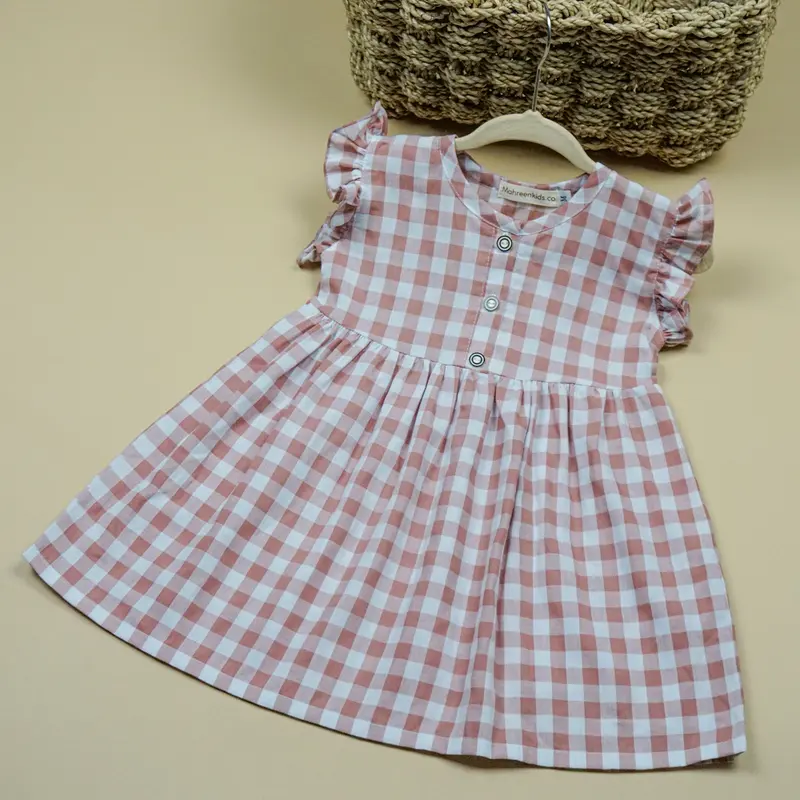 Dress Bayi Kekinian Motif Kotak Katun Perempuan Lembut Nyaman Lengan Gaun 5