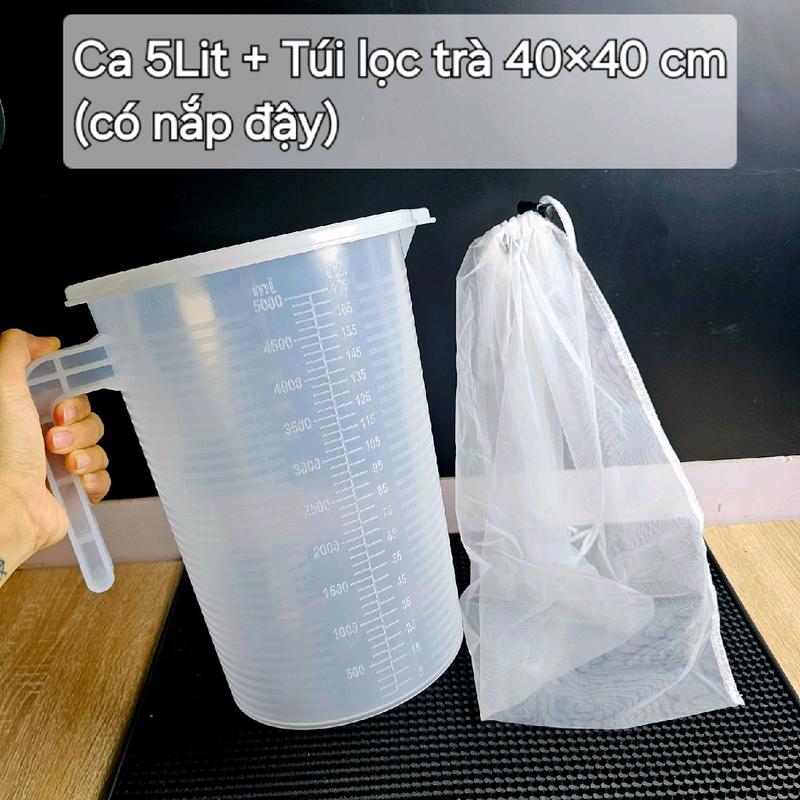 Ca đong 3,5Lit - 5Lit nhựa dày đẹp, túi lọc trà 40×40cm vải cước có dây rút, dùng ủ trà, pha trà, làm bánh