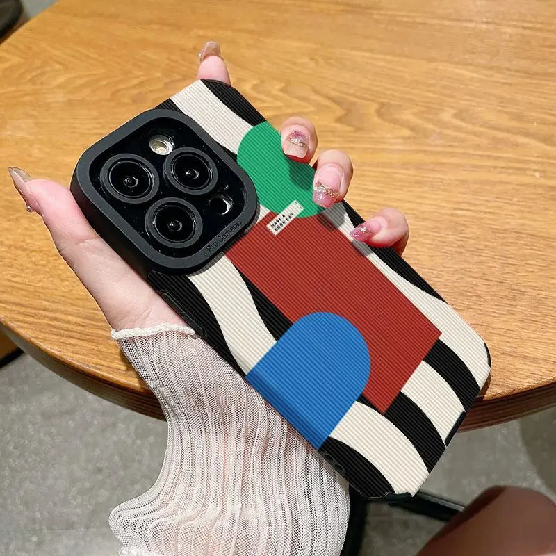 2024 Wave Three-Color Block 12pro Apple 15 Phone Case 14 Female Iphone13/11 Applicable to 15plus Trendy Promax