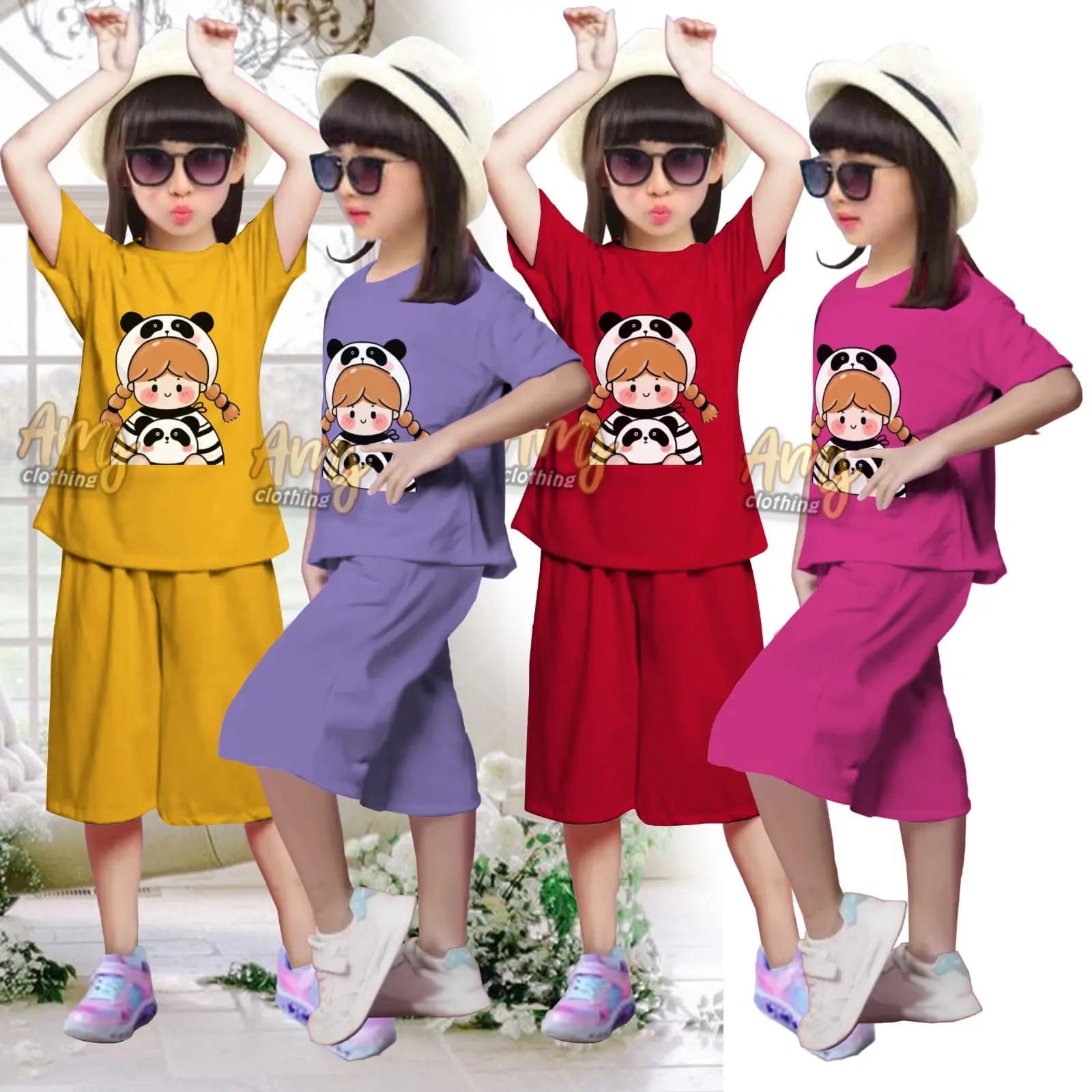 pakaian anak perempuan setelan anak perempuan setelan Fashion Lengan pendek Poliester
