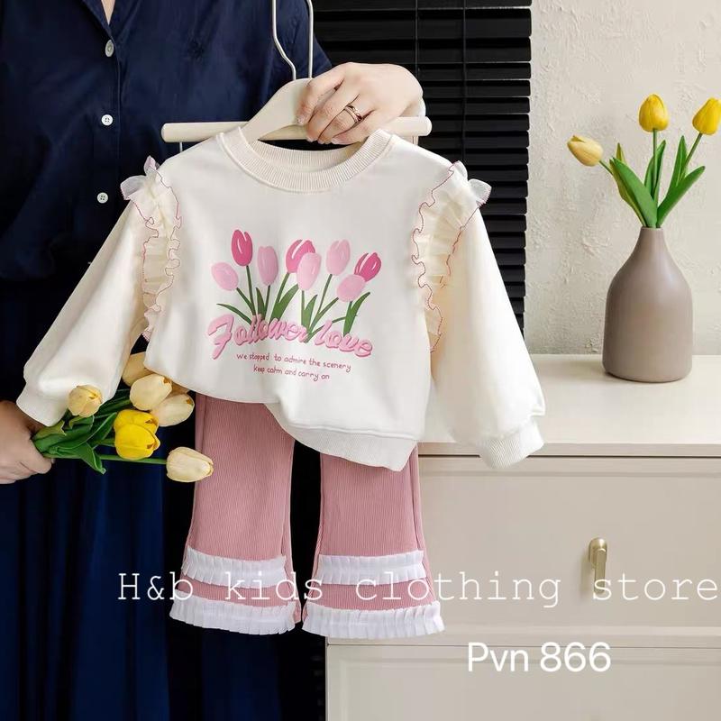  Bộ quần áo bé gái- Bộ đồ bé gái dài tay cánh tiên quần ống loe cho bé gái dễ thương từ 8kg đến 20kg 