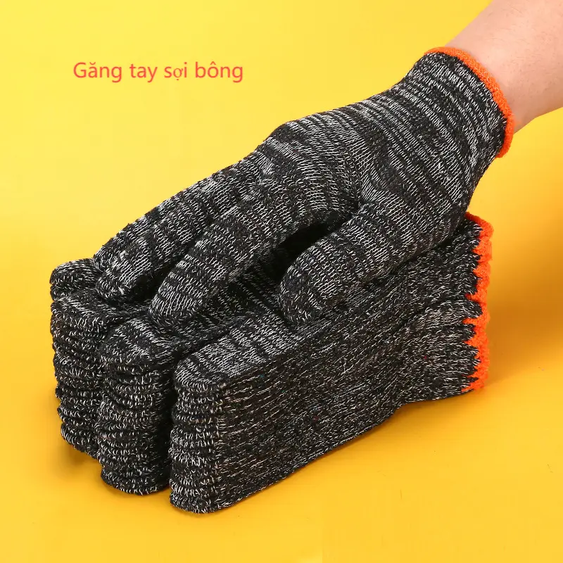 Găng tay sợi bông màu xám đen. Găng tay lao động, găng tay làm vườn. găng  tay