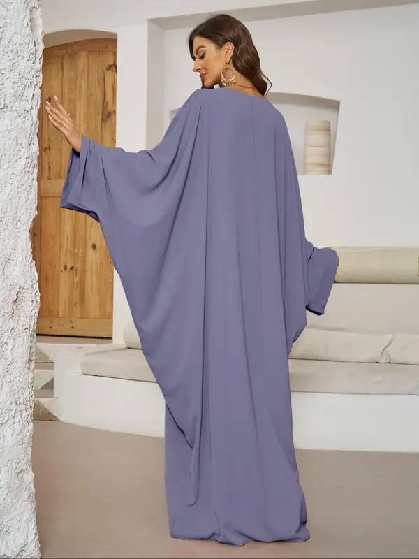 Women's Plain Batwing Sleeve Kaftan Dress, Elegant Long Sleeve Round Neck Maxi Dress for Daily Wear, Dresses for Women, Ladies Clothes for All Seasons 5