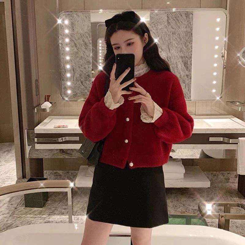 Áo Cardigan Len Lông Thỏ Mịn cúc ngọc siêu xinh , phối đồ phong cách tiểu thủ sang chảnh hàng QC cao cấp- TD005 Nhung Nữ