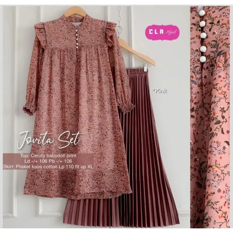 GAMIS SETROK OHAYA SATU SET MIDI DRESS DAN ROK PLISKET KLOK AMITHA SORA 6