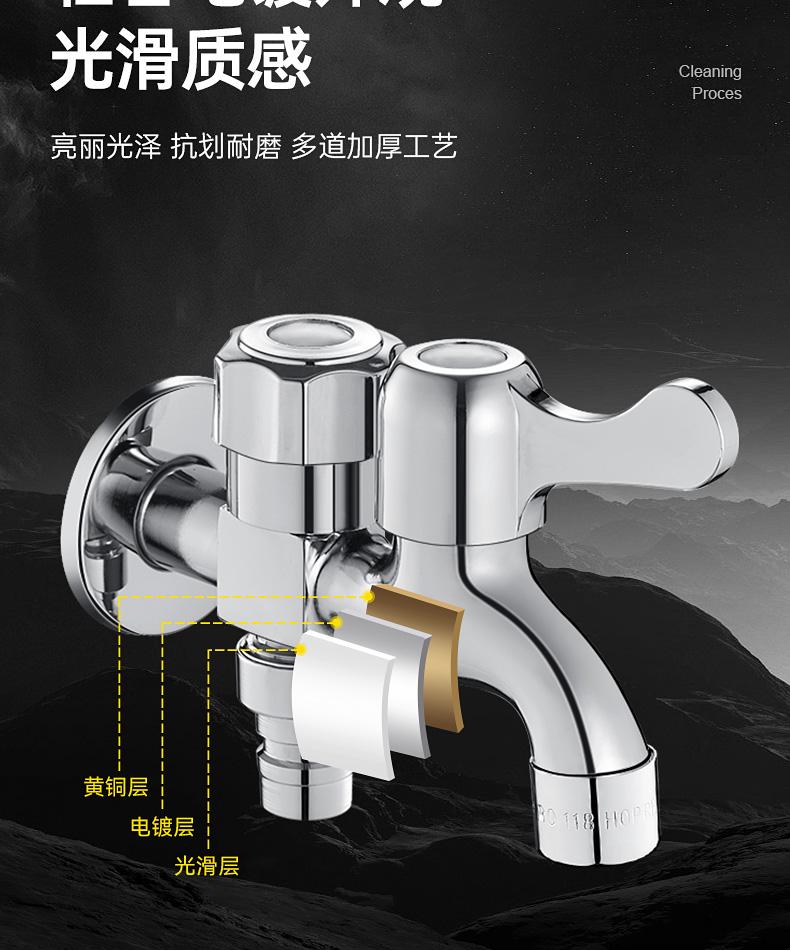 Product Introduction of Washing Machine All-Copper Faucet One Inlet Two Outlets Dual Head Dual Open Dual Control One Point 20k Connectors Dual Outlet Household 6