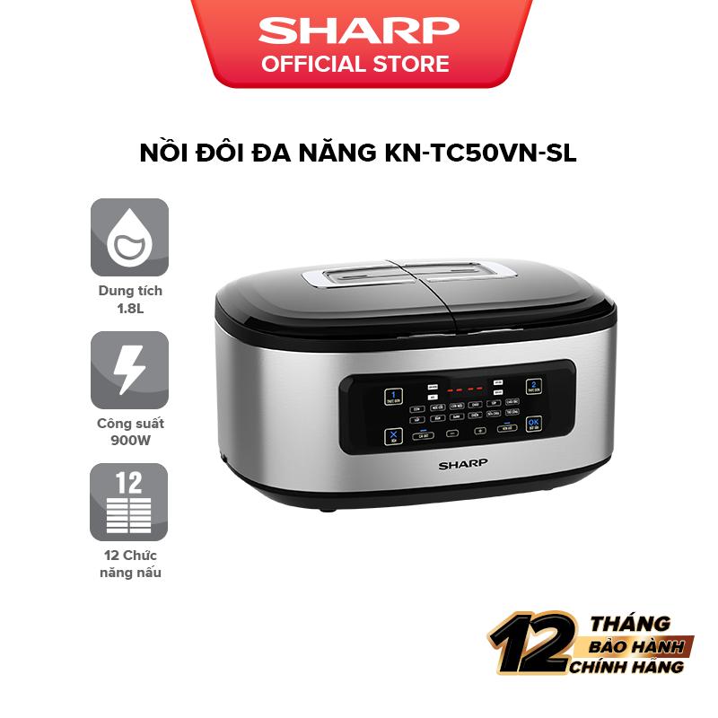 Nồi Đôi Đa Năng Sharp KN-TC50VN-SL 1.8L [0.9L x 2] - [Nồi Cơm 2 ngăn, Nấu 4 Món Cùng Lúc, bảo hành chính hãng 12 tháng]