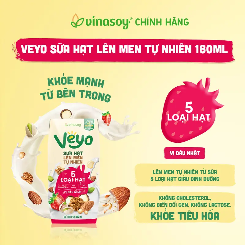 Thùng Veyo Sữa hạt lên men tự nhiên Vị Dâu Nhật (30hộp x 180ml) 3