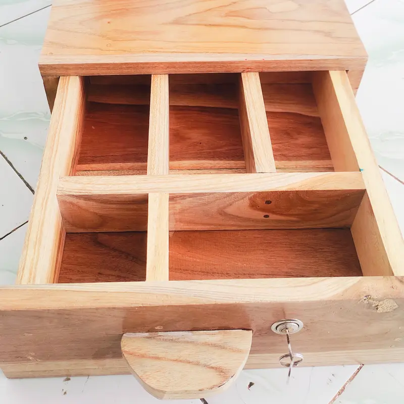 Laci uang kasir Tempat Kasir Uang  Cash Drawer 33x33x11 Set 5   Kayu Jati Plus Kunci Garansi 1 Tahun   Penyimpanan Putih 2
