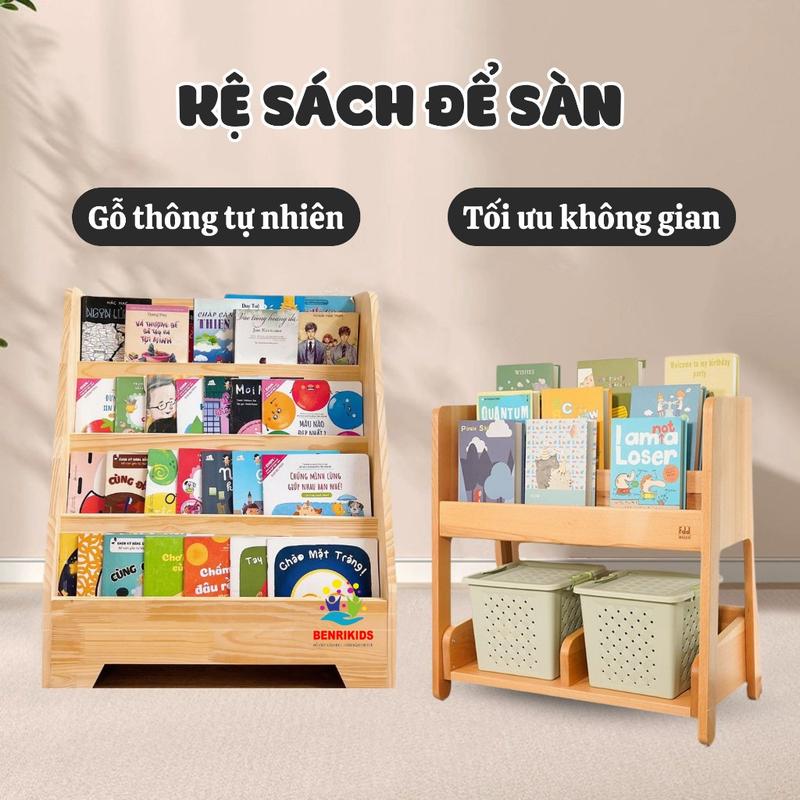 Kệ Đựng Sách Để Sàn Bằng Gỗ Thông Thiết Kế Mới Đẹp Mắt , Kệ Tủ Gỗ Đựng Đồ Chơi…