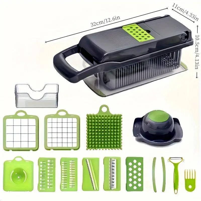 Multifunctional Vegetable Chopper, 16pcs/set Vegetable Cutter with Container, Kitchen Vegetable Fruit Slicer for Home Dining Room Barbecue 1