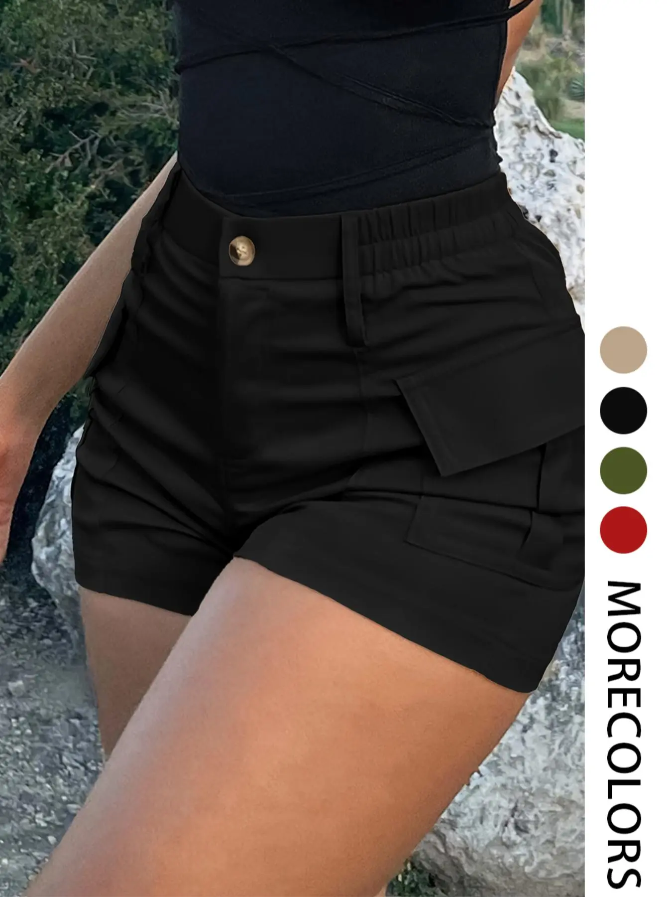 Women's Solid Color Flap Pocket Cargo Shorts, Casual Fashion Shorts for Summer, Women's Bottoms for Daily Wear