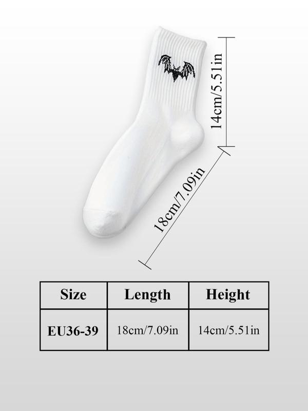 Women's 5 Pairs Bat Print Crew Socks, Fashion Casual Comfy Socks for Daily Outdoor Wear, Women Socks for All Seasons 1