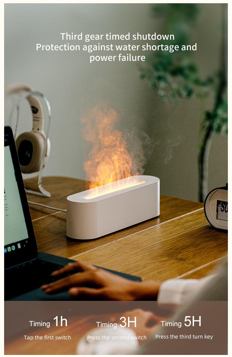 Product Introduction of Flame Aroma Diffuser Humidifier USB Desktop Simulation Light Aromatherapy Purifier Air for Bedroom With 7 Colors 43
