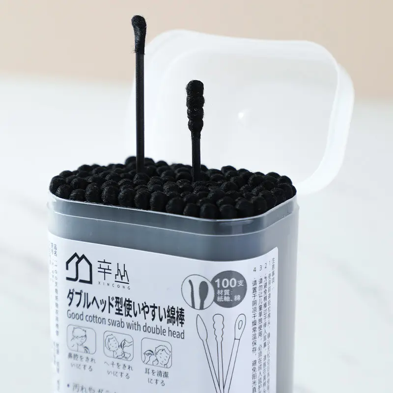 Hộp 100 Bông Ngoáy Tai Bằng Than Hoạt Tính, Bông tăm bông tẩy trang dùng một lần xoắn ốc 2 đầu mềm mại 88388 Nữ 5