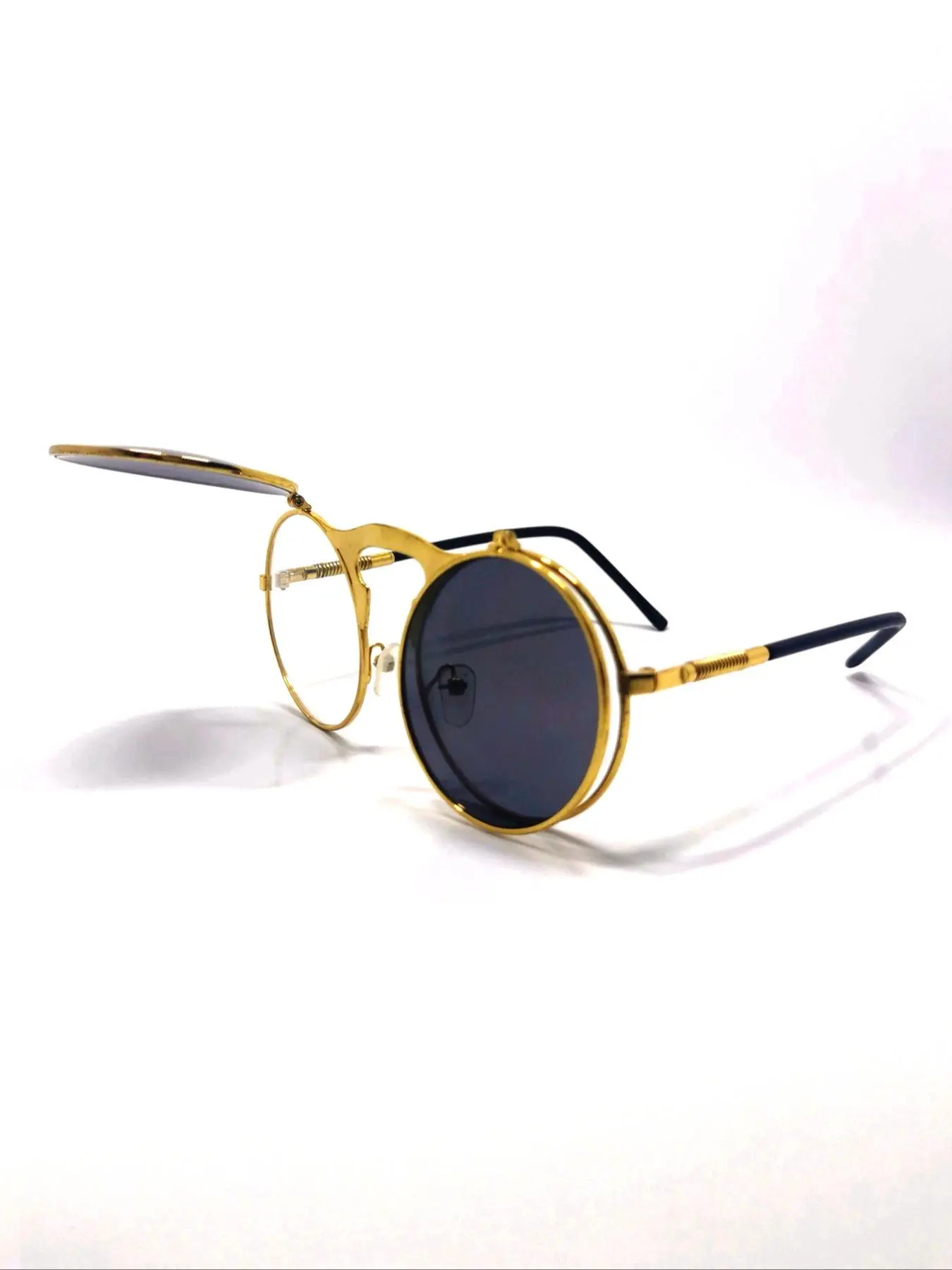 Vintage Flip-Up Round Frame Sunglasses, Punk Style Sunglasses for Women & Men, Fashion Accessories for Outdoor Party, Travel, Driving, Unique Photo Props