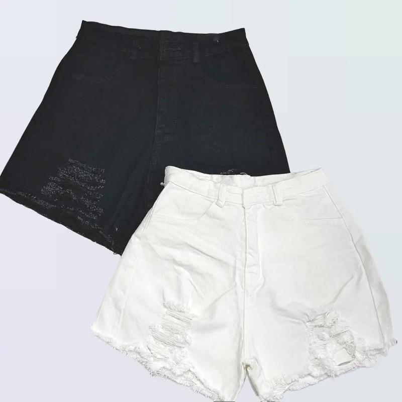 Quần Short Nữ- Đùi Kaki Jean Rách Nhẹ 2 Bên tua rua [Có Túi Trước Và Sau], Lưng cạp Cao Màu Đen, Denim Women Pants quần  đùi  jean  nữ  trắng