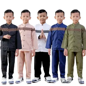 Baju Koko Anak Laki-laki Setelan Kobata Lengan Panjang Muslim Celana Kurta  Katun Toyobo Turki Pendek