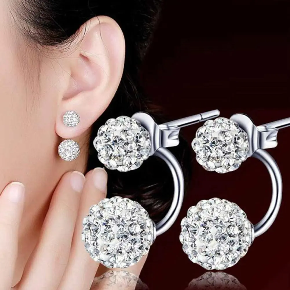ต่างหูห่วง Moissanite คู่ แฟชั่น เรียบง่าย งอบอล เครื่องประดับสตรี สตั๊ด เงางาม 1 คู่