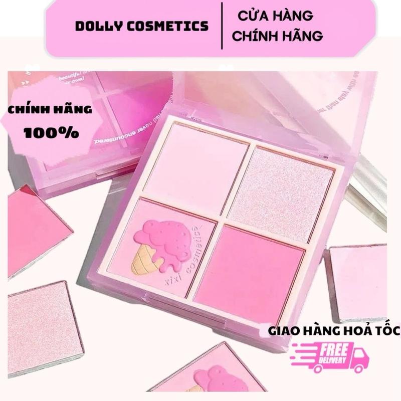 [XIXI] Bảng Phấn Má Hồng XIXI 4 Ô Nhũ Sáng Mắt Má Kèm Hᶖghlᶖght Bắt Sáng XIXI Ice Cream Cool Tone
