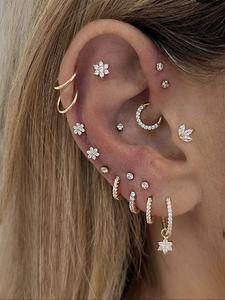 Set de Aretes con Diseño de Flores y Hojas, Aretes a la Moda para Mujeres y Niñas, Joyería Casual para Fiesta, Decoración Diaria de Ropa, Joyería Exquisita y Combinable para Regalo de Cumpleaños